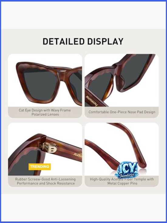 Womens Cat Eye Sunglasses Polarized - Clear Acetate Frame UV Protection Sun main image 7